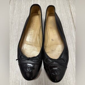 CHANEL Black Leather Loafers with Bow